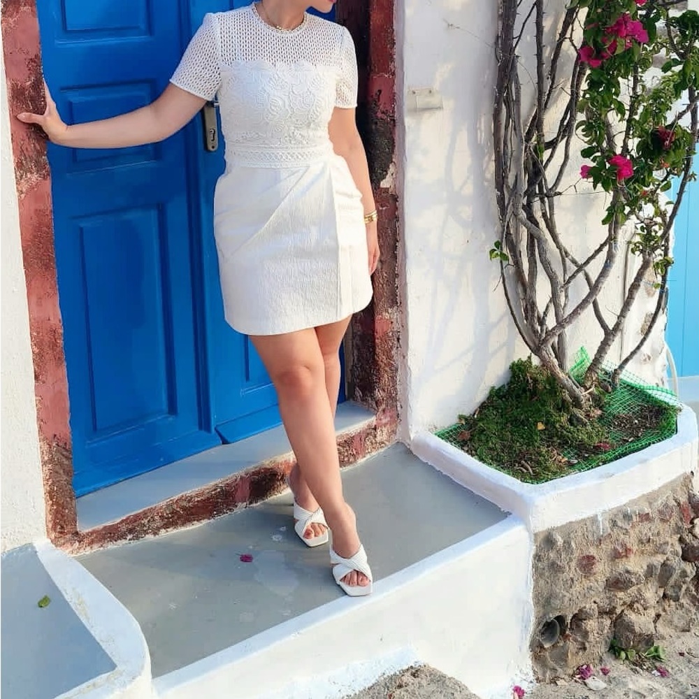 Reiss White Freyda Lace Detailed Mini Dress.